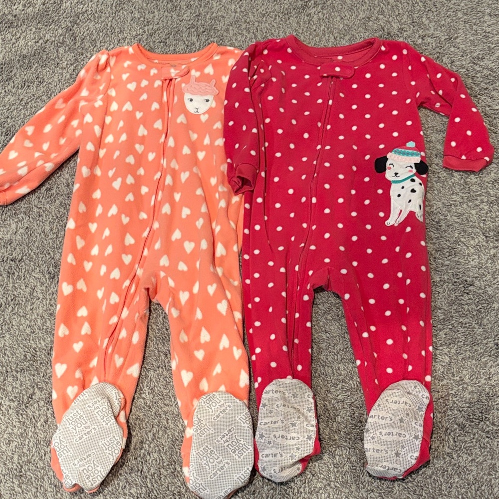 Carter's Two-Pack 2T Heart & Polka Dot Fleece Footie Pajamas